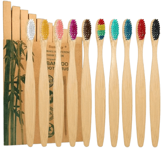 Natural Bamboo Toothbrushes Set (10 Pack)