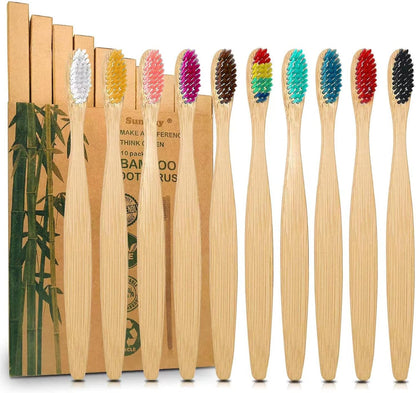 Natural Bamboo Toothbrushes Set (10 Pack)