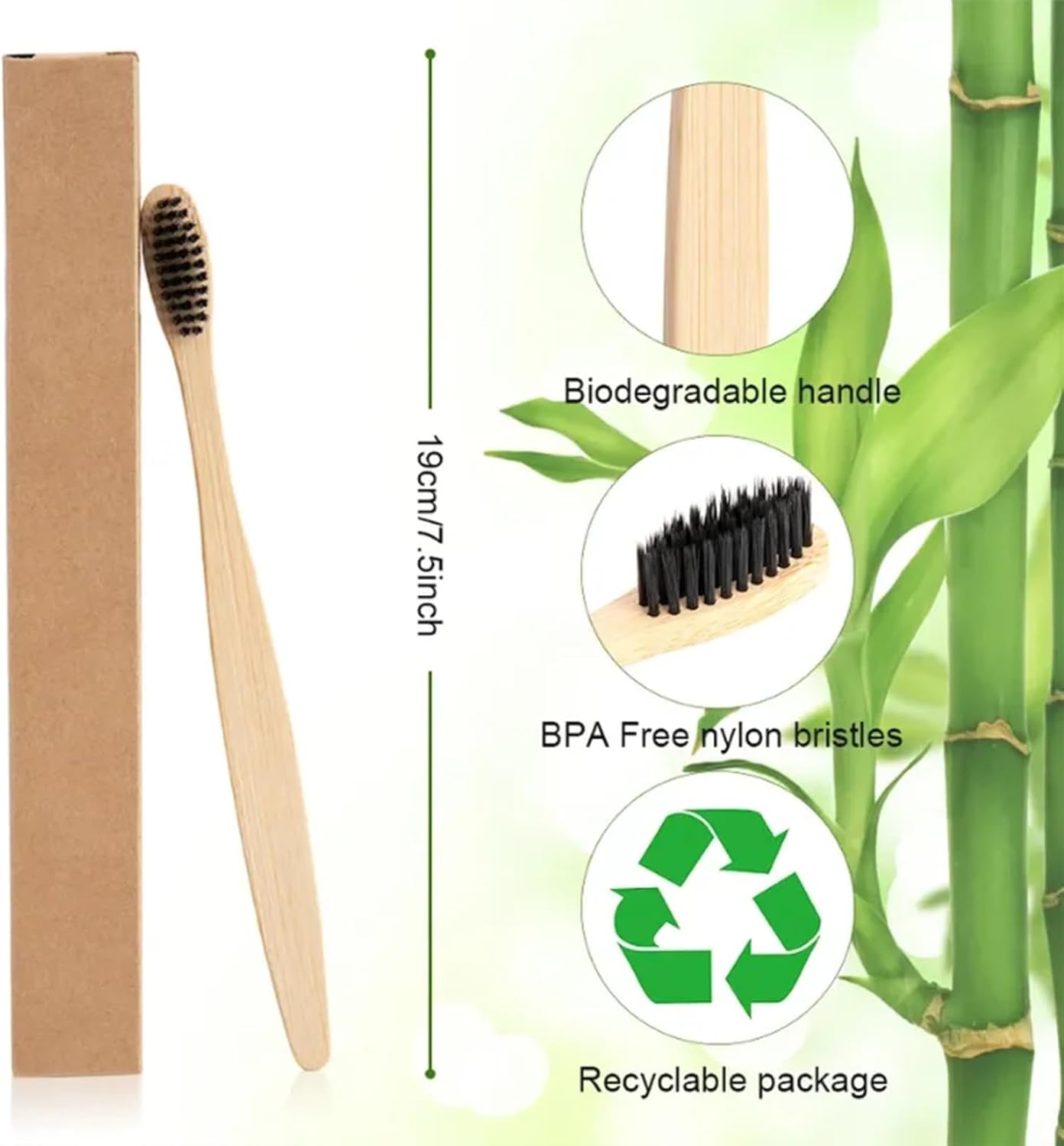 Natural Bamboo Toothbrushes Set (10 Pack)