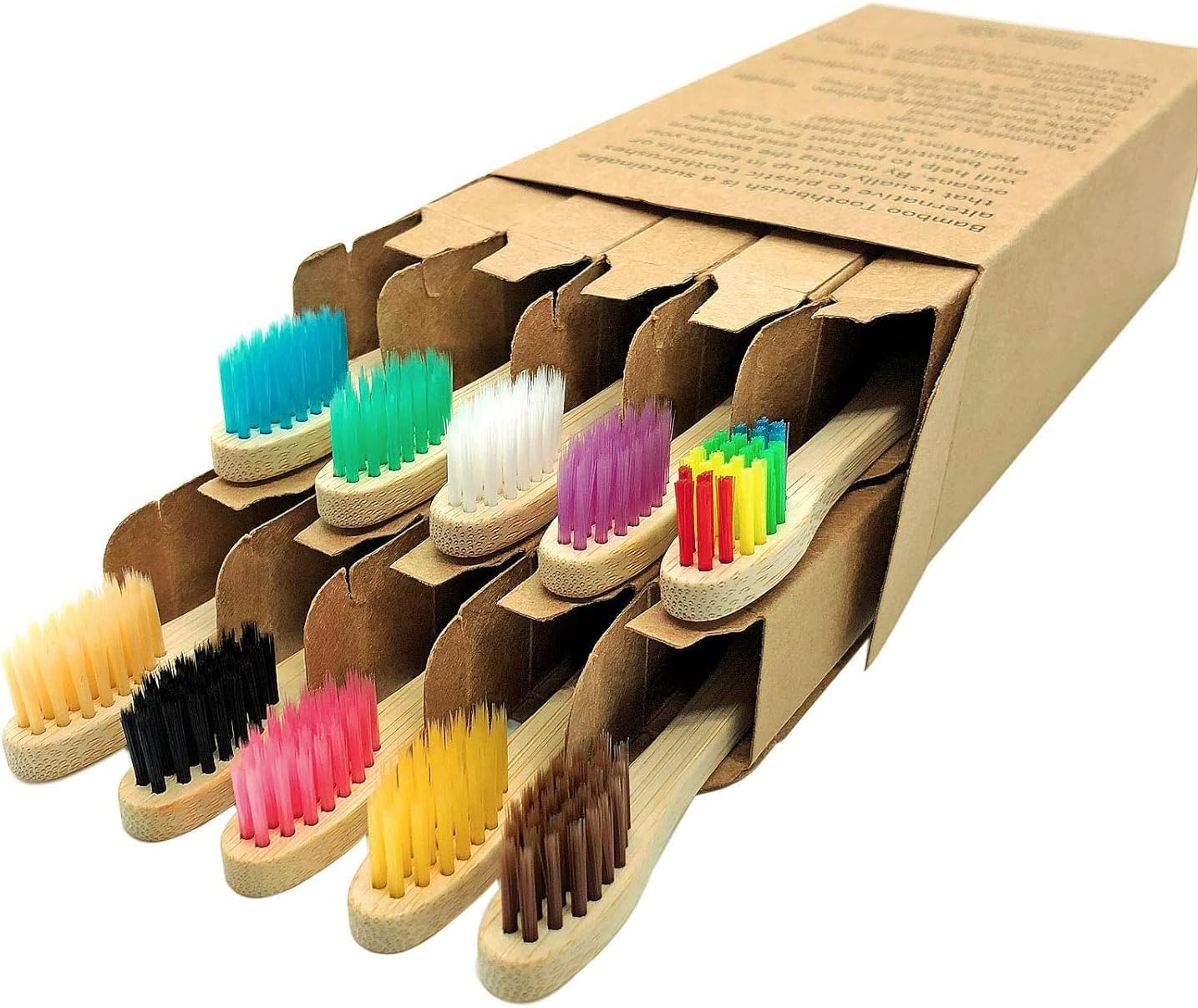 Natural Bamboo Toothbrushes Set (10 Pack)